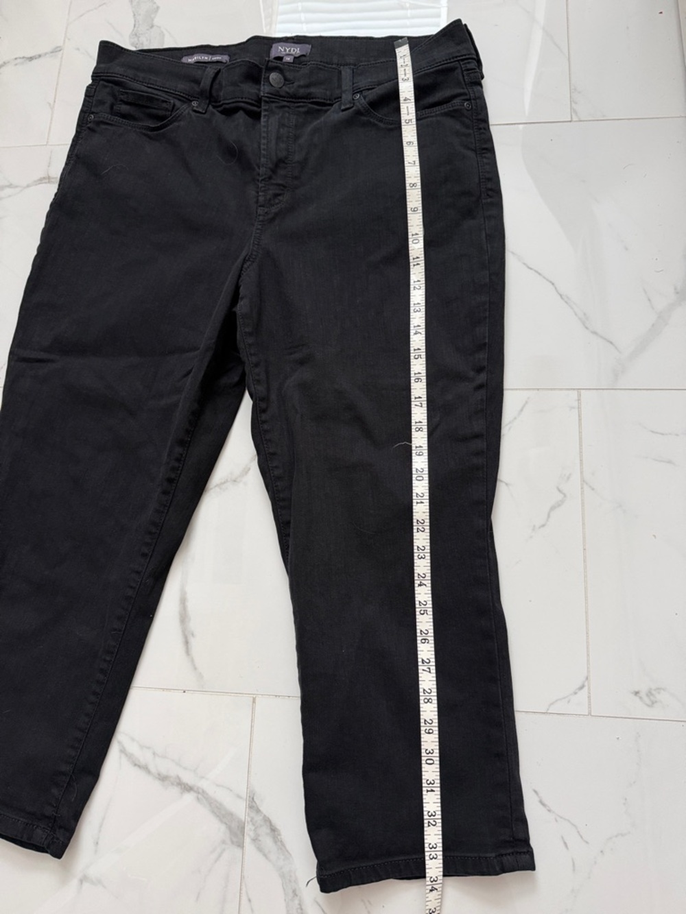 NYDJ Womens Marilyn Crop Jeans Sz 14 Solid Black Mid Rise Cotton Blend